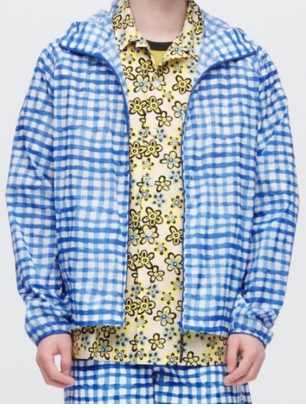 Marni x Uniqlo Blue Gingham Check Packable Nylon Parka Jacket 449645 Mens Large